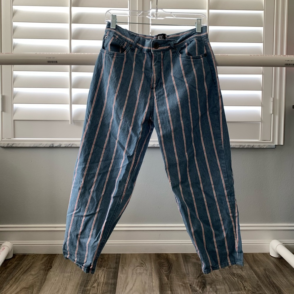 urban outfitters crop red pinstripe jeans